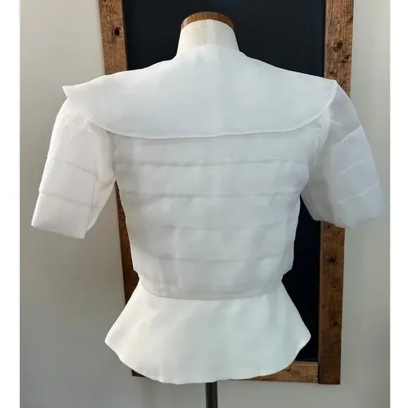 Vintage Ann Hobbs Cattiva Organza Bow Blouse XS White 80s Couture Wedding USA